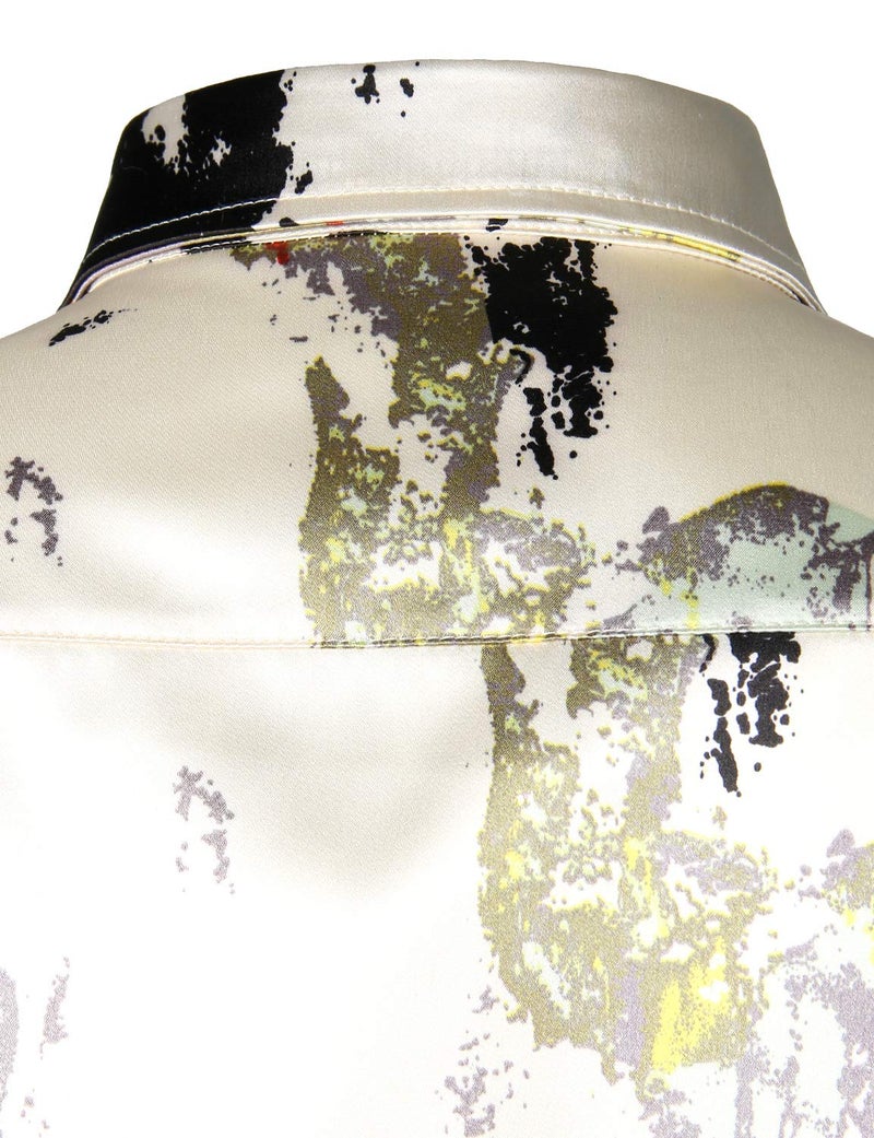 ZEROYAA Men's Hipster Splash Ink Design Silk Like Satin Button Down Dress Shirt for Party Prom ZLCL12-Beige XX-Large - Image 5